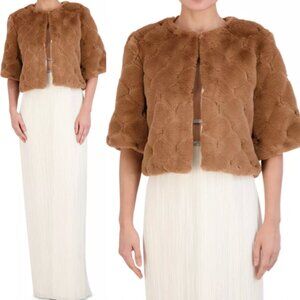NWT BCBGMAXAZRIA Faux Fur Shrug Jacket Camel Brown Size S